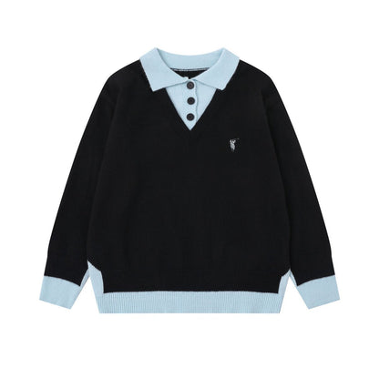 Classic Line | Contrast Collar Knit Polo Sweater - Santo 