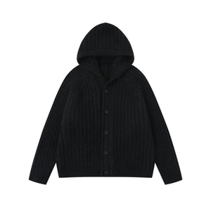 COZY LINE | Ribbed Knit Button Hoodie