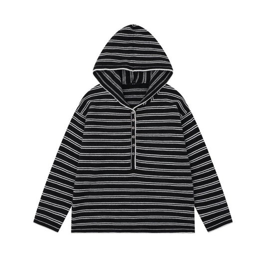 COASTLINE | Striped Buttoned Hood Pullover - Santo 