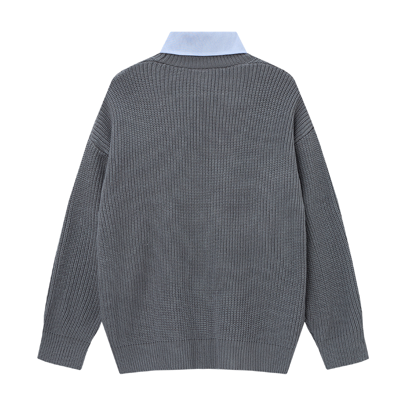 Prep Layer | Knit Cardigan with Shirt & Tie Detail