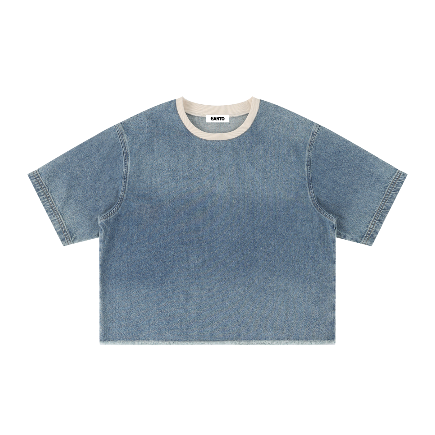 Unisex Vintage Wash Boxy Raw Hem Denim T-Shirt