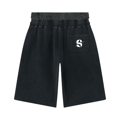 Unisex Vintage Wash Distressed Wide Leg Shorts