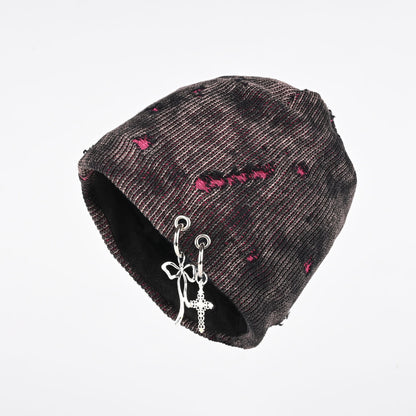 Retro Wasteland Style Distressed Knit | Hanging Charm Beanie