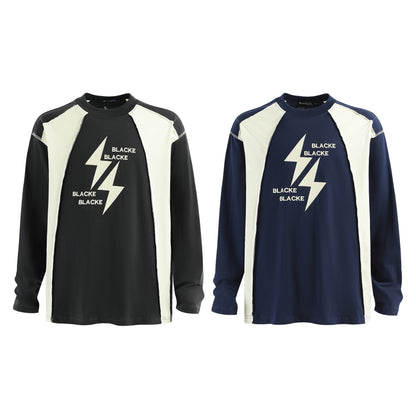 Lightning Graphic Sweatshirt | Contrast Stitch Long Sleeve Top - Santo 
