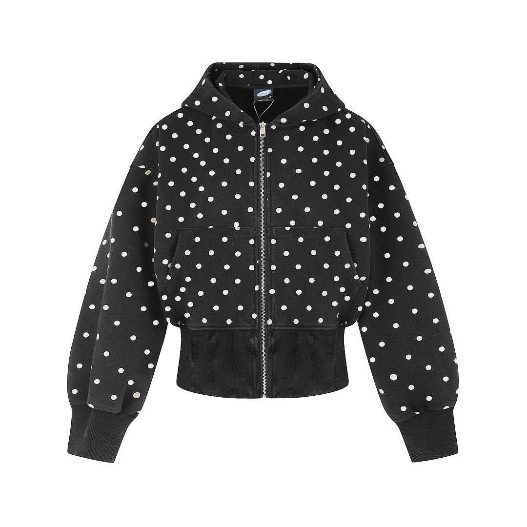 Cropped Star Polka Dot Print Zip Up Hoodie Black product image