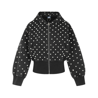 Cropped Star Polka Dot Print Zip Up Hoodie Black product image