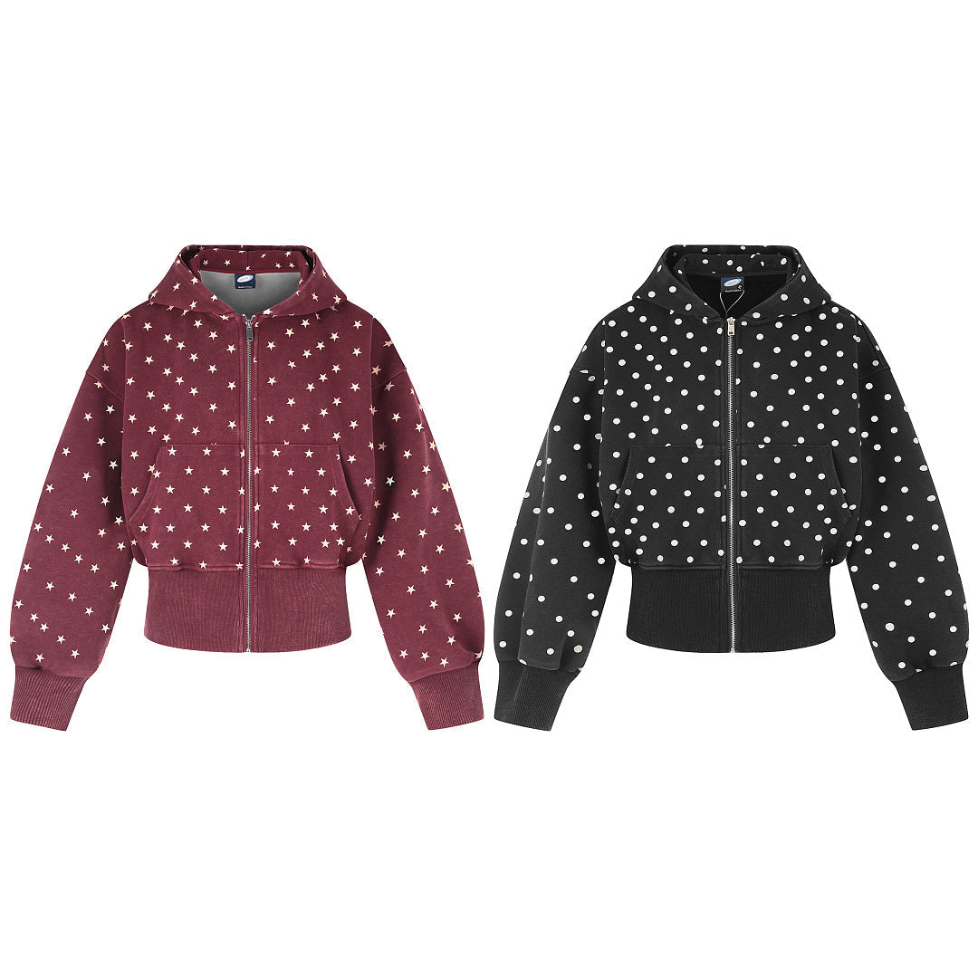 Cropped Star Polka Dot Print Zip Up Hoodie detail image 9