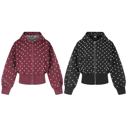 Cropped Star Polka Dot Print Zip Up Hoodie detail image 9
