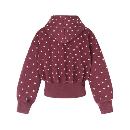 Cropped Star Polka Dot Print Zip Up Hoodie detail image 5