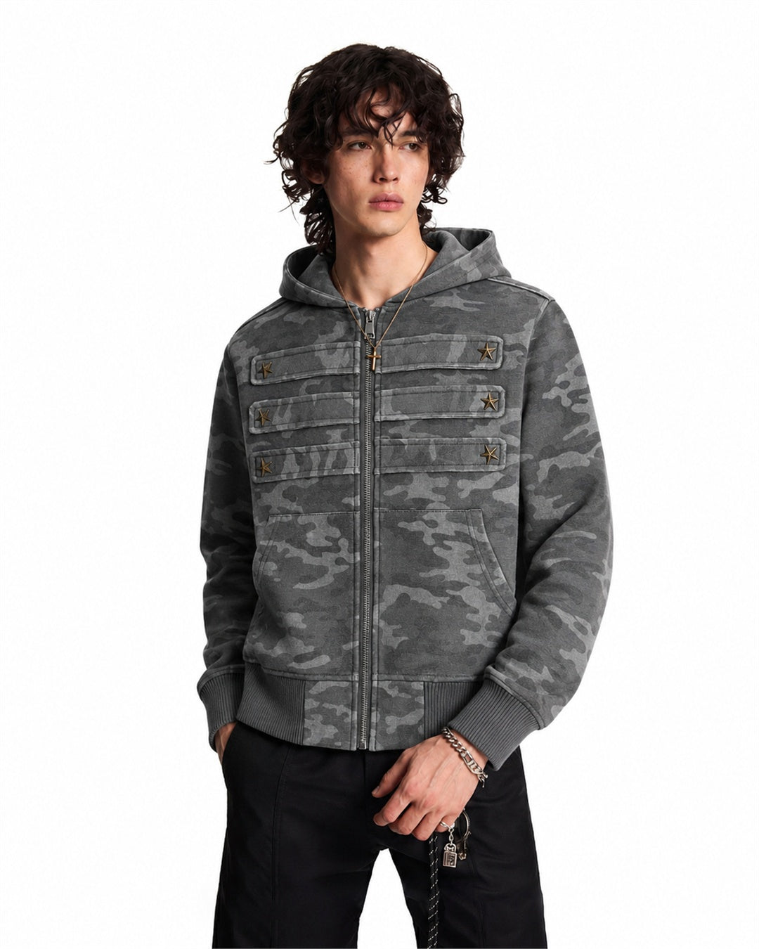 Napoleon Star Detail Zip Up Hoodie model image