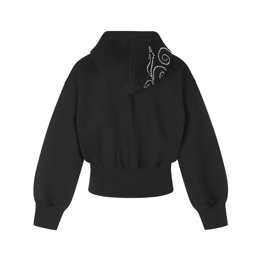 Cropped Rhinestone Scroll Zip Up Hoodie detail image 3