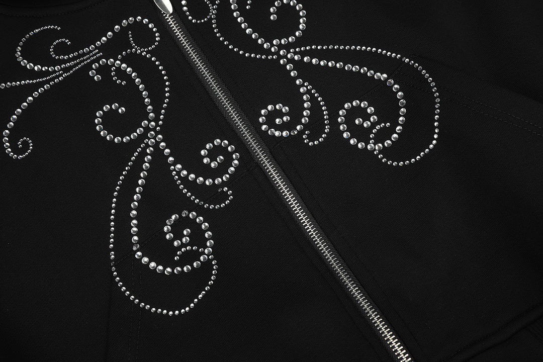 Cropped Rhinestone Scroll Zip Up Hoodie detail image 4