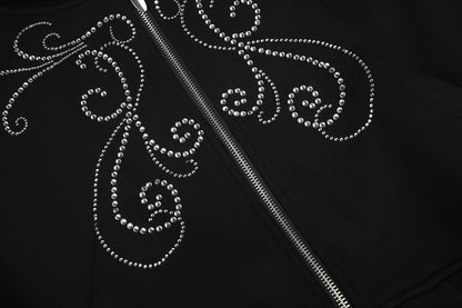 Cropped Rhinestone Scroll Zip Up Hoodie detail image 4