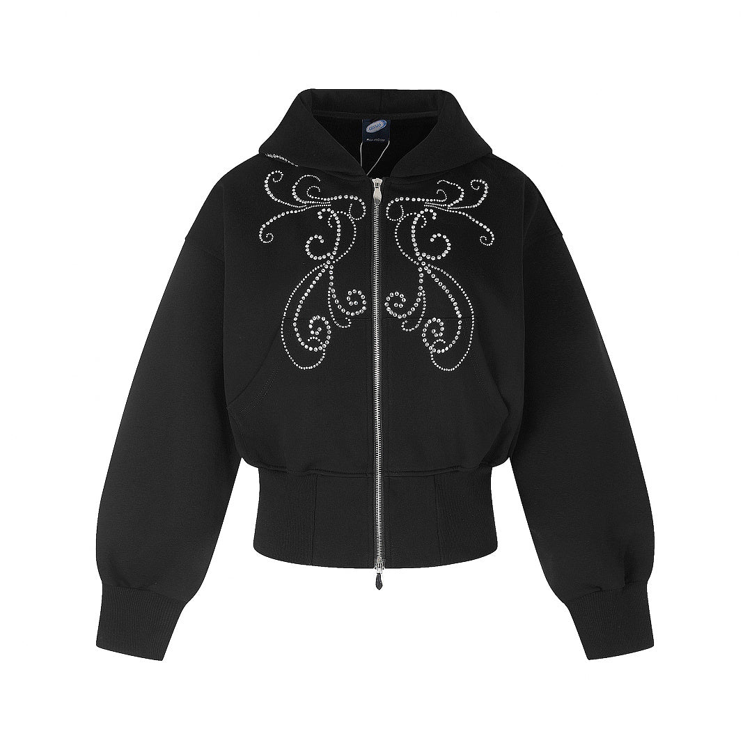 Cropped Rhinestone Scroll Zip Up Hoodie detail image 7