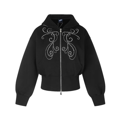 Cropped Rhinestone Scroll Zip Up Hoodie detail image 7