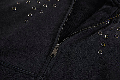 Washed Eyelet Cross Zip Up Hoodie detail image 5