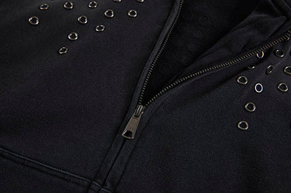 Washed Eyelet Cross Zip Up Hoodie detail image 5