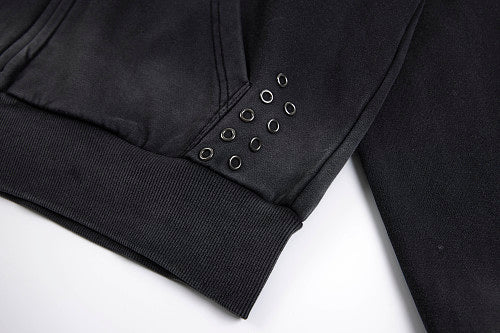 Washed Eyelet Cross Zip Up Hoodie detail image 6