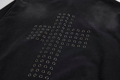 Washed Eyelet Cross Zip Up Hoodie detail image 4