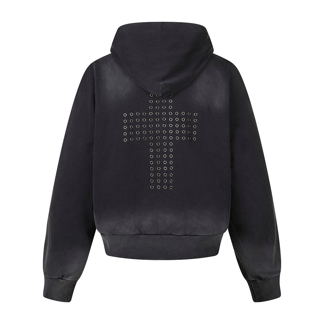 Washed Eyelet Cross Zip Up Hoodie detail image 3
