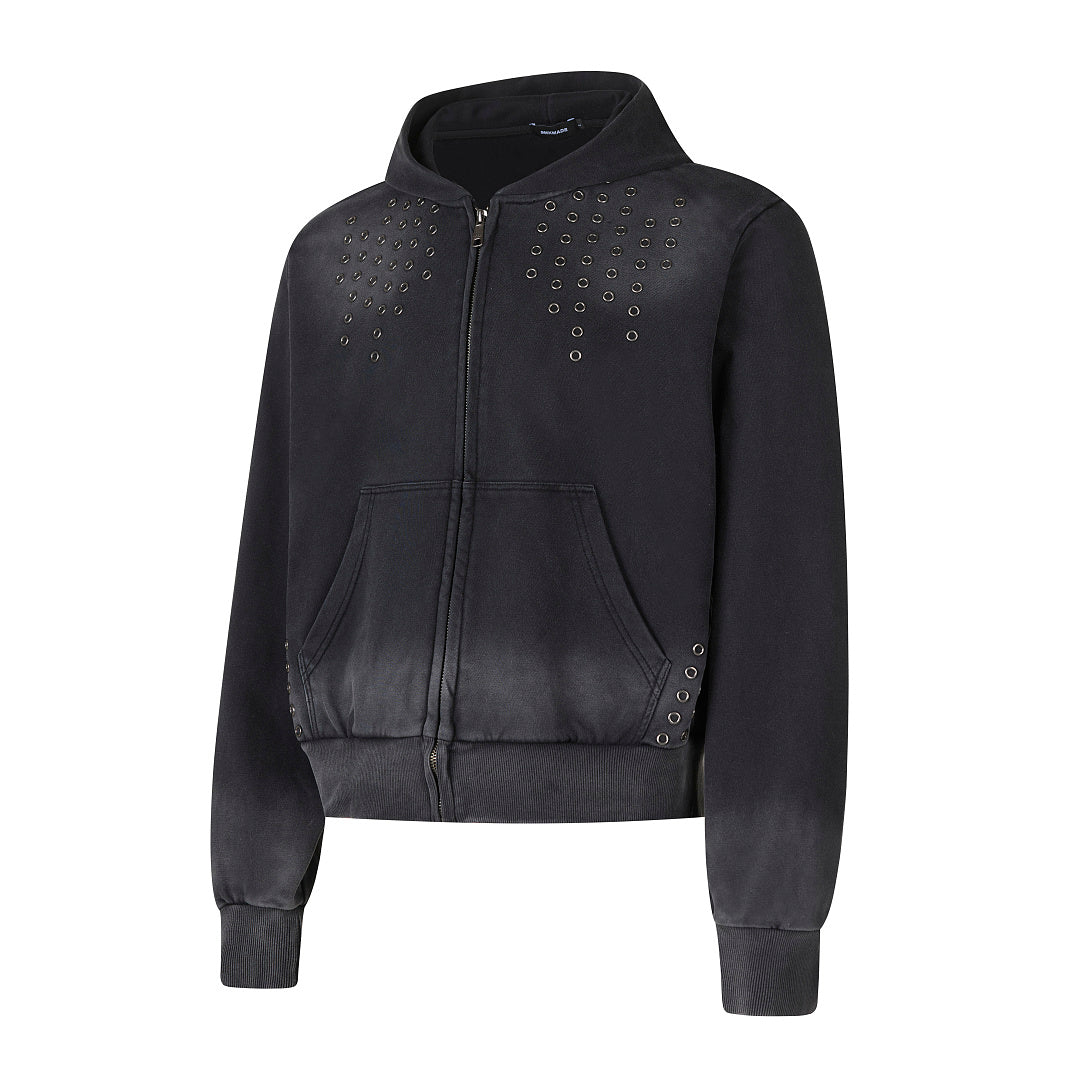 Washed Eyelet Cross Zip Up Hoodie detail image 8