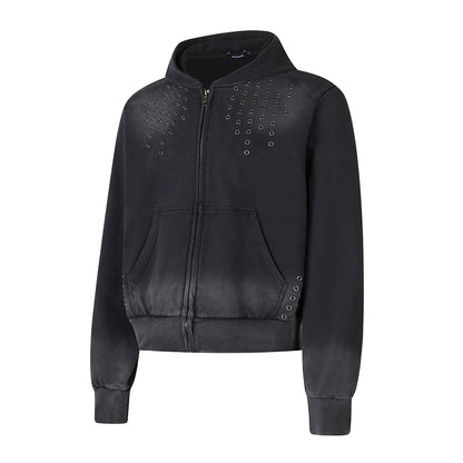 Washed Eyelet Cross Zip Up Hoodie detail image 8