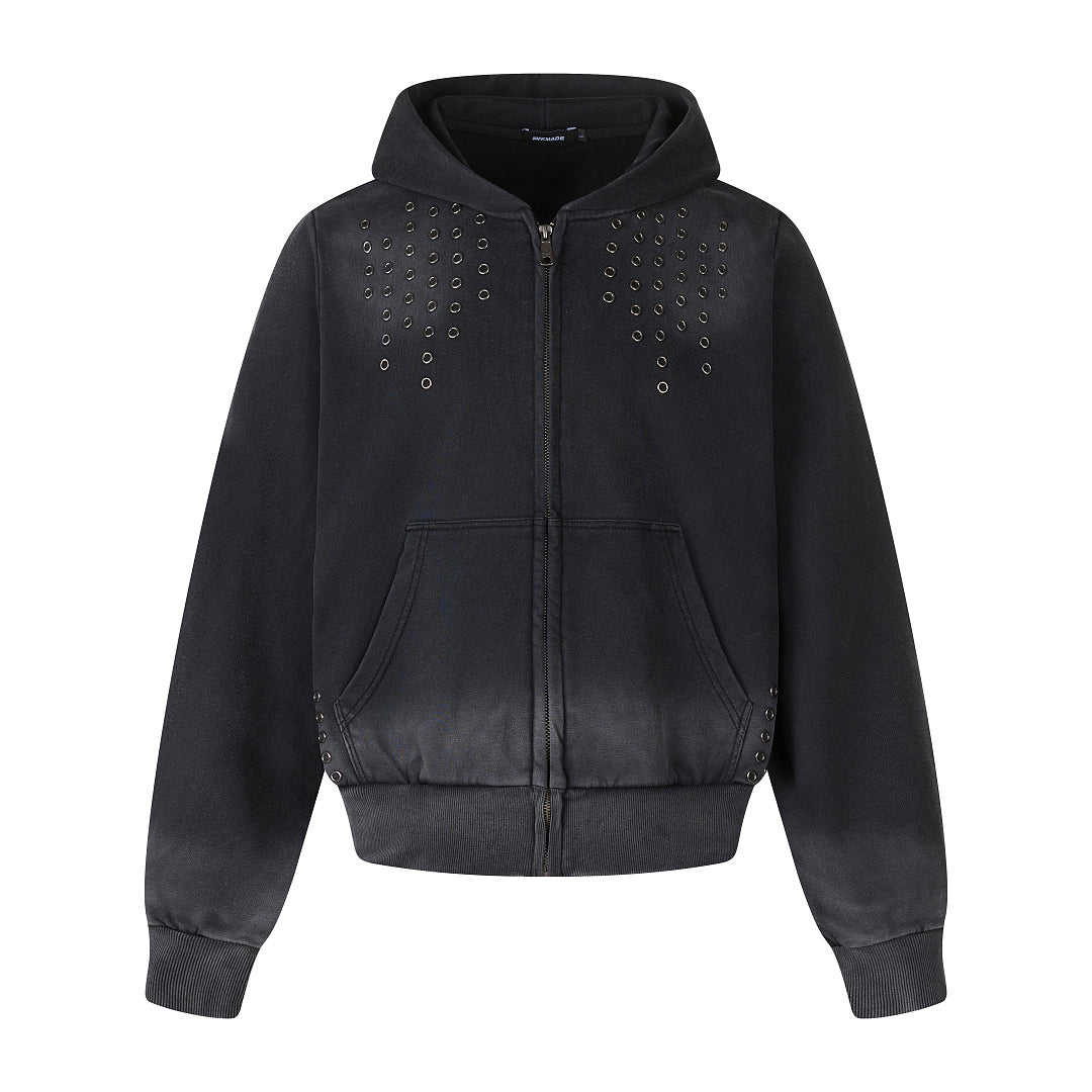 Washed Eyelet Cross Zip Up Hoodie detail image 9