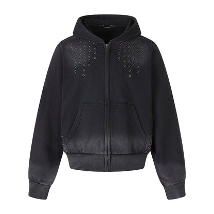 Washed Eyelet Cross Zip Up Hoodie detail image 9