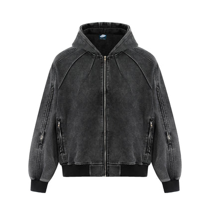 Boxy Washed Panel Zip Up Hoodie Black product image