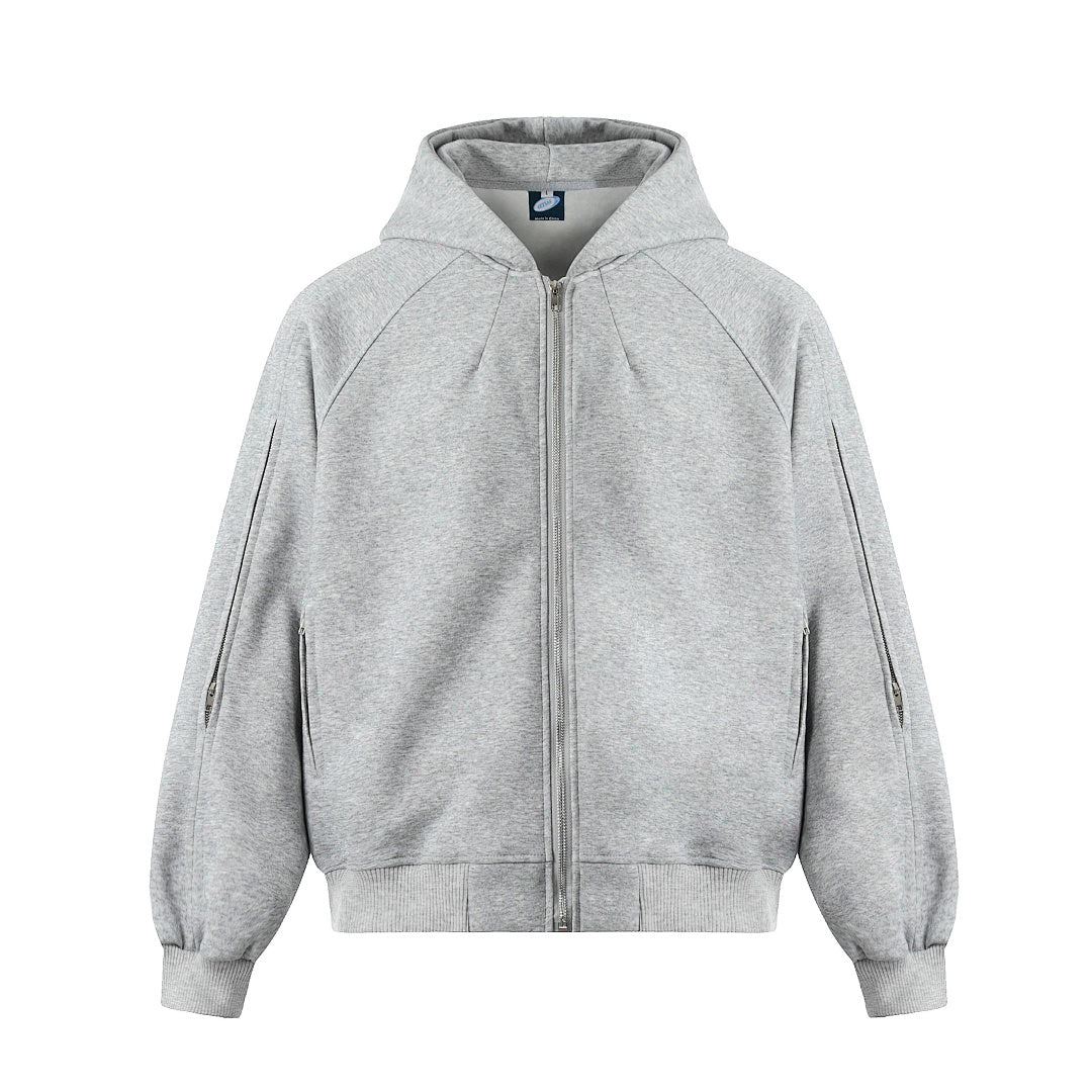 Boxy Washed Panel Zip Up Hoodie Gray product image