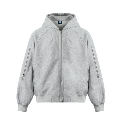 Boxy Washed Panel Zip Up Hoodie Gray product image