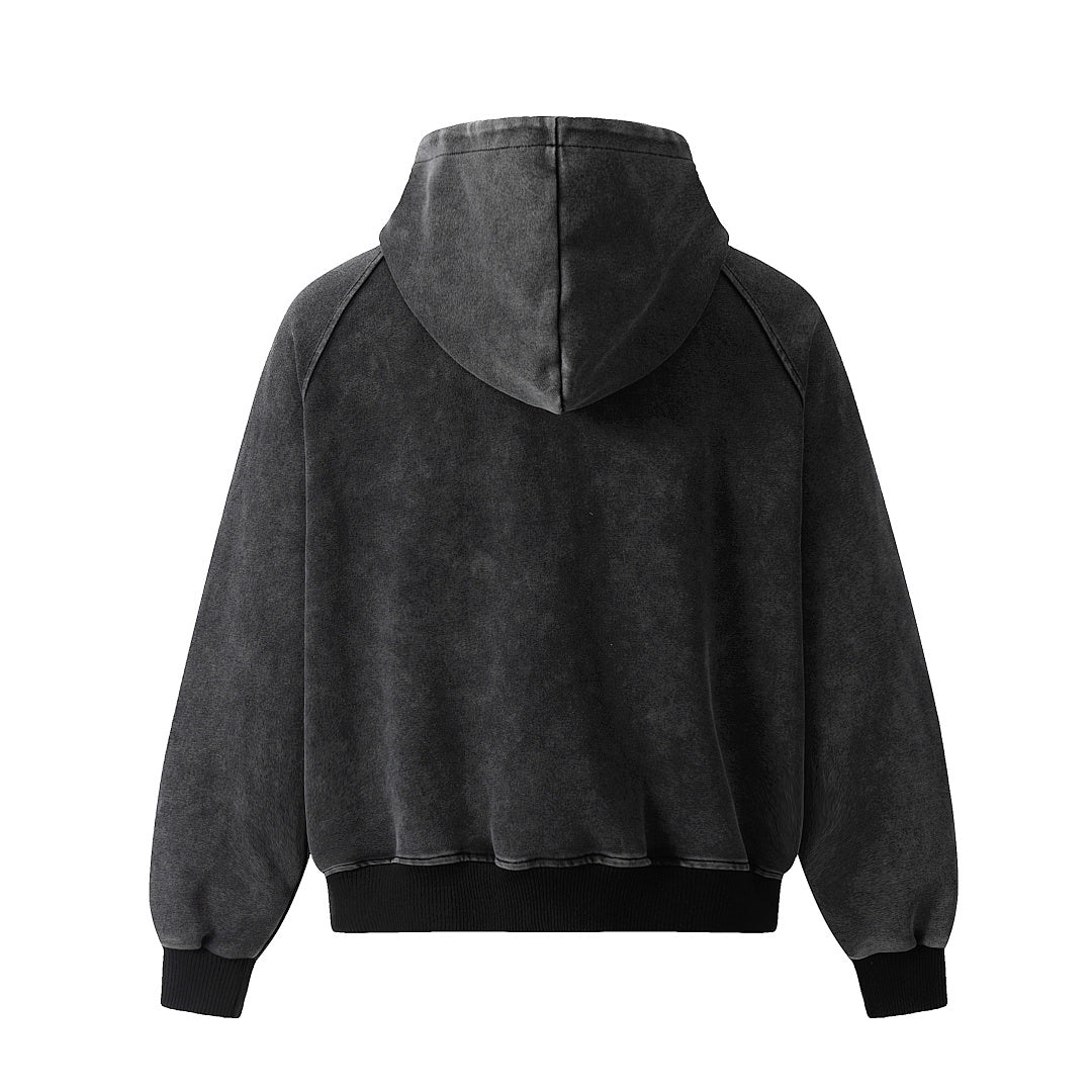 Boxy Washed Panel Zip Up Hoodie detail image 3