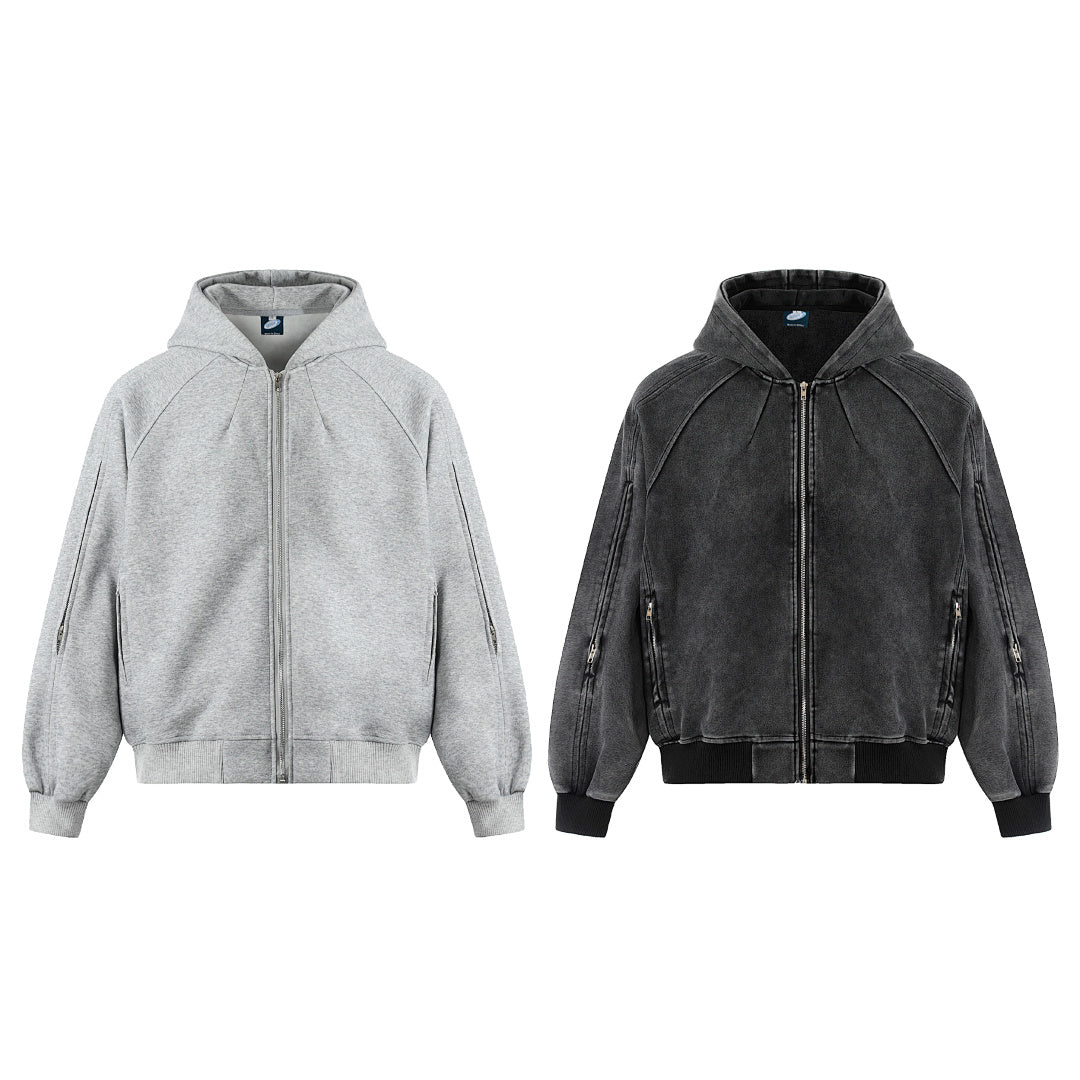 Boxy Washed Panel Zip Up Hoodie detail image 9