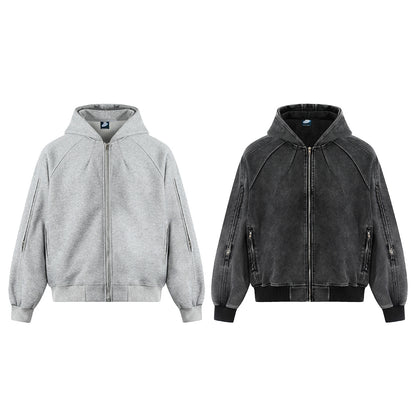 Boxy Washed Panel Zip Up Hoodie detail image 9