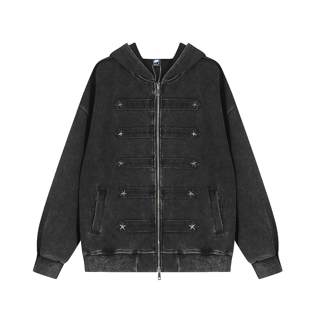 Washed Napoleon Panel Zip Up Hoodie Black product image