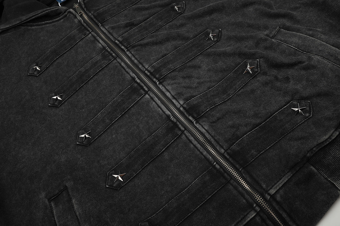 Washed Napoleon Panel Zip Up Hoodie detail image 6
