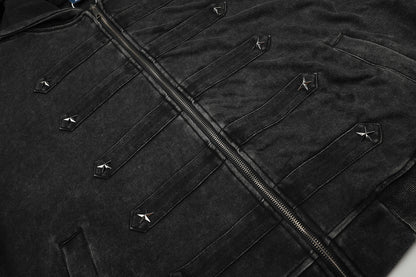 Washed Napoleon Panel Zip Up Hoodie detail image 6