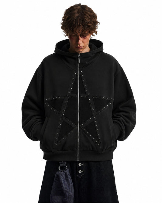 Studded Star Zip Up Hoodie model image