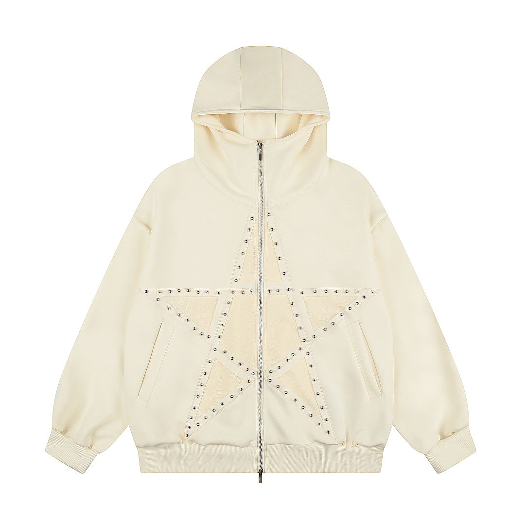 Studded Star Zip Up Hoodie Beige product image