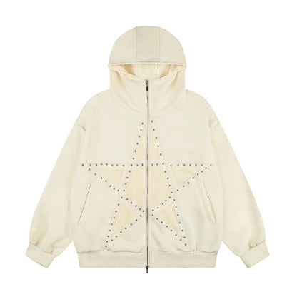 Studded Star Zip Up Hoodie Beige product image