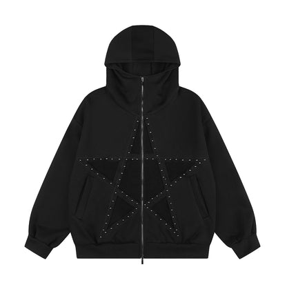 Studded Star Zip Up Hoodie Black product image