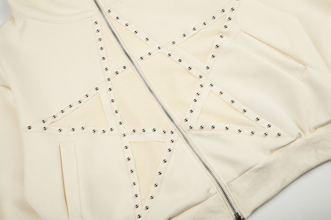 Studded Star Zip Up Hoodie detail image 6