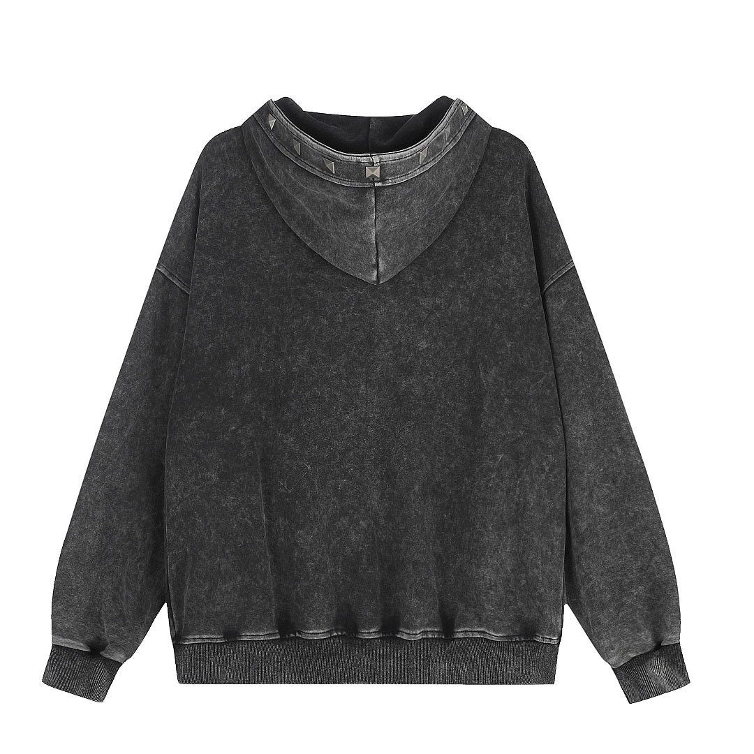 Washed Studded Panel Zip Up Hoodie detail image 3