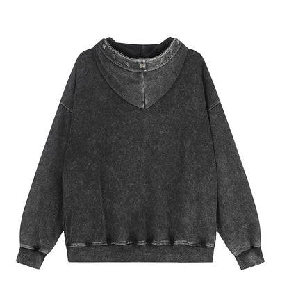 Washed Studded Panel Zip Up Hoodie detail image 3