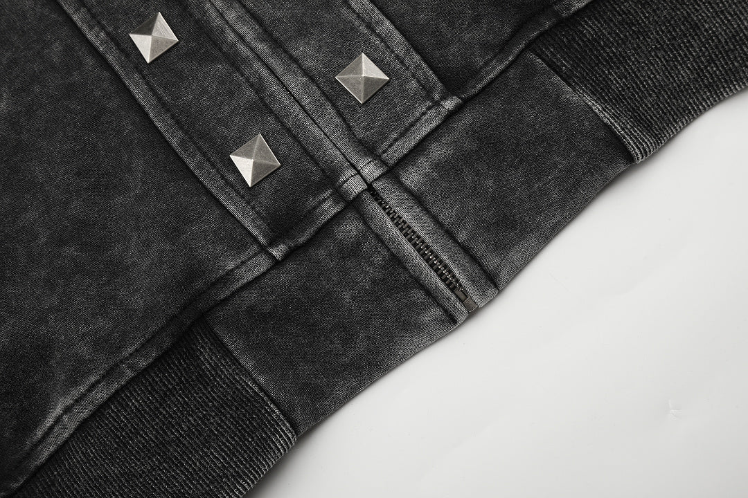 Washed Studded Panel Zip Up Hoodie detail image 6
