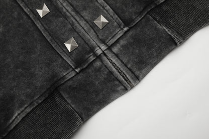 Washed Studded Panel Zip Up Hoodie detail image 6