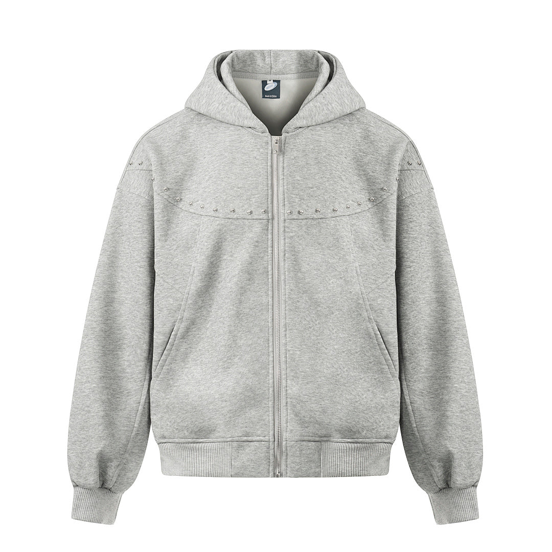 Boxy Studded Yoke Zip Up Hoodie Gray product image