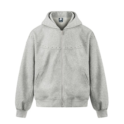 Boxy Studded Yoke Zip Up Hoodie Gray product image