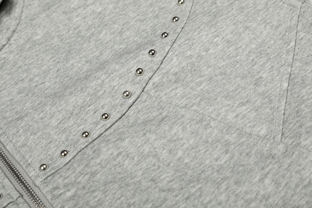 Boxy Studded Yoke Zip Up Hoodie detail image 6