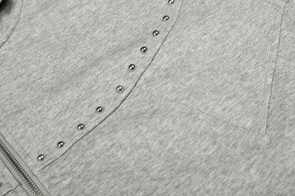 Boxy Studded Yoke Zip Up Hoodie detail image 6